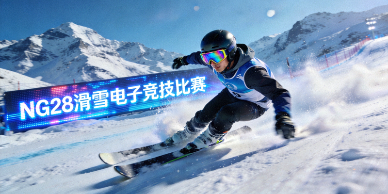 NG28滑雪电子竞技比赛画面，选手高速滑行瞬间