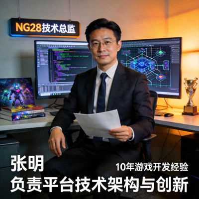 NG28技术总监张明，拥有10年游戏开发经验，负责平台技术架构与创新