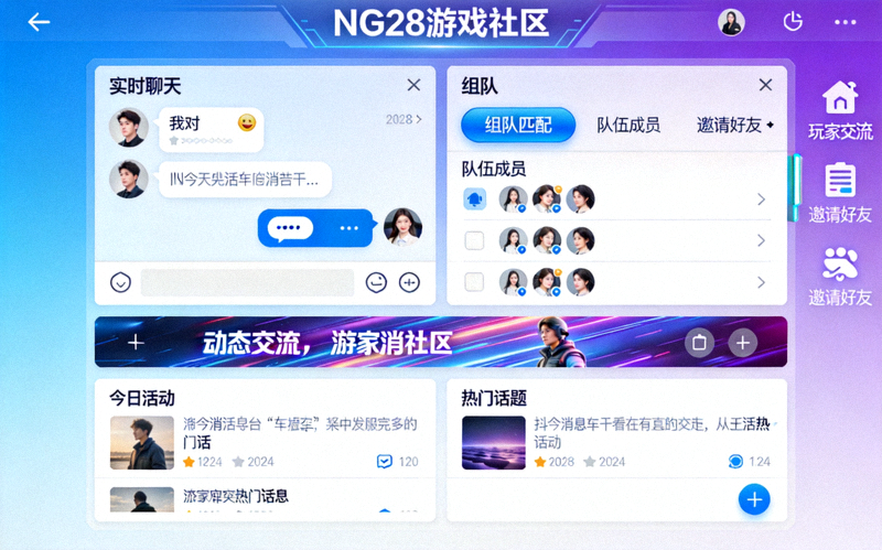 NG28游戏社区互动界面展示玩家交流与组队功能