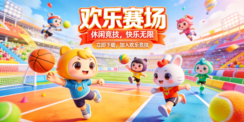 休闲竞技游戏《欢乐赛场》宣传图，展示轻松愉快的游戏氛围